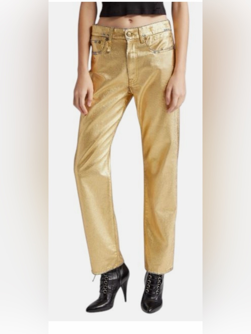 R13 Metallic Gold Boyfriend Jeans